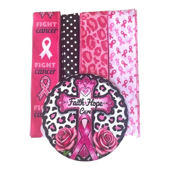 Faith Hope Cure Breast Cancer Awareness Wreath Kit | Pink Ribbon Bundle & Sign - Picture 1 of 6
